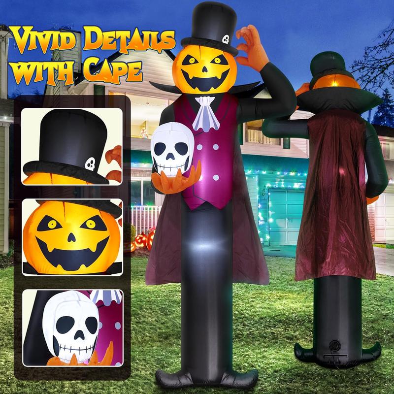 AQA 12FT Giant Halloween Inflatable Blow Up Decorations, Pumpkin Man Holding Skull with Built-in LEDs for Holiday Party Garden Lawn Yard Patio Décor