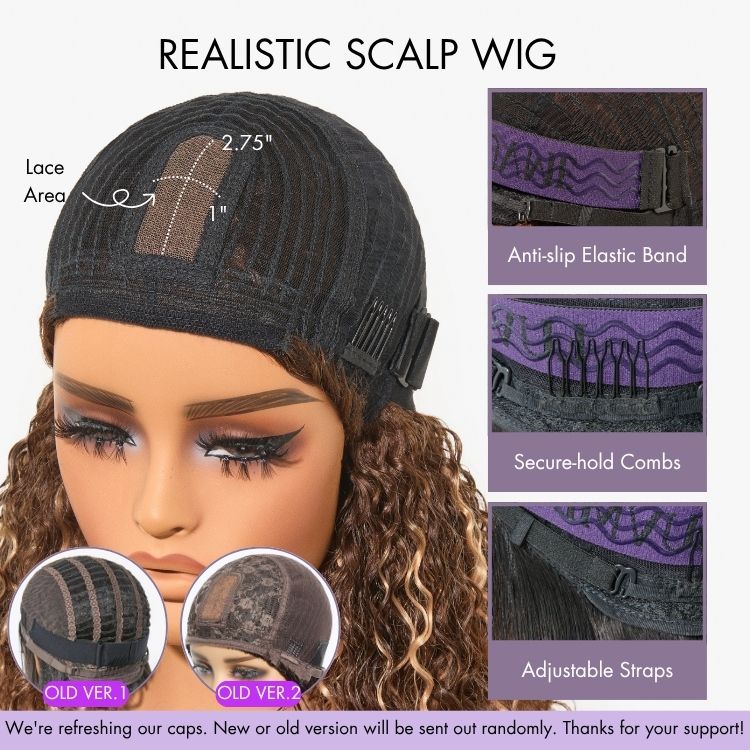Alisanda Beginner Friendly Water Wave Minimalist Lace Glueless Short Curly Wig with Bangs