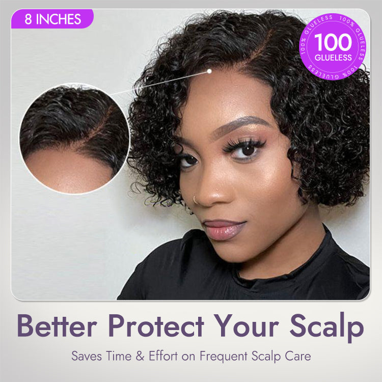 Alisanda Trendy Short Cut Curly Minimalist HD Lace Glueless Side Part Wig 100% Human Hair