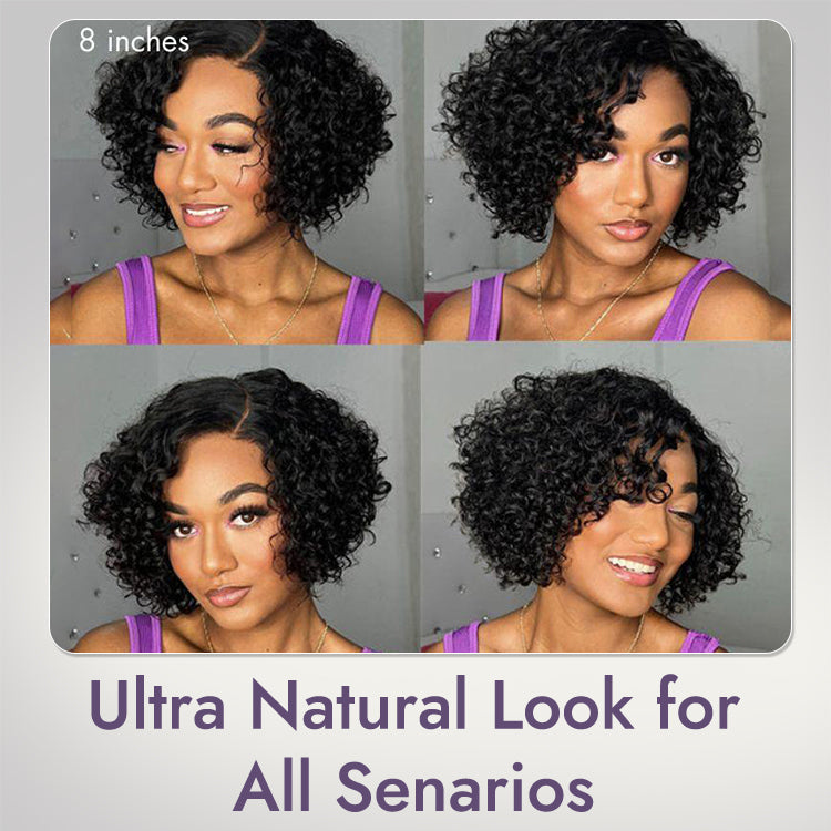 Alisanda Trendy Short Cut Curly Minimalist HD Lace Glueless Side Part Wig 100% Human Hair
