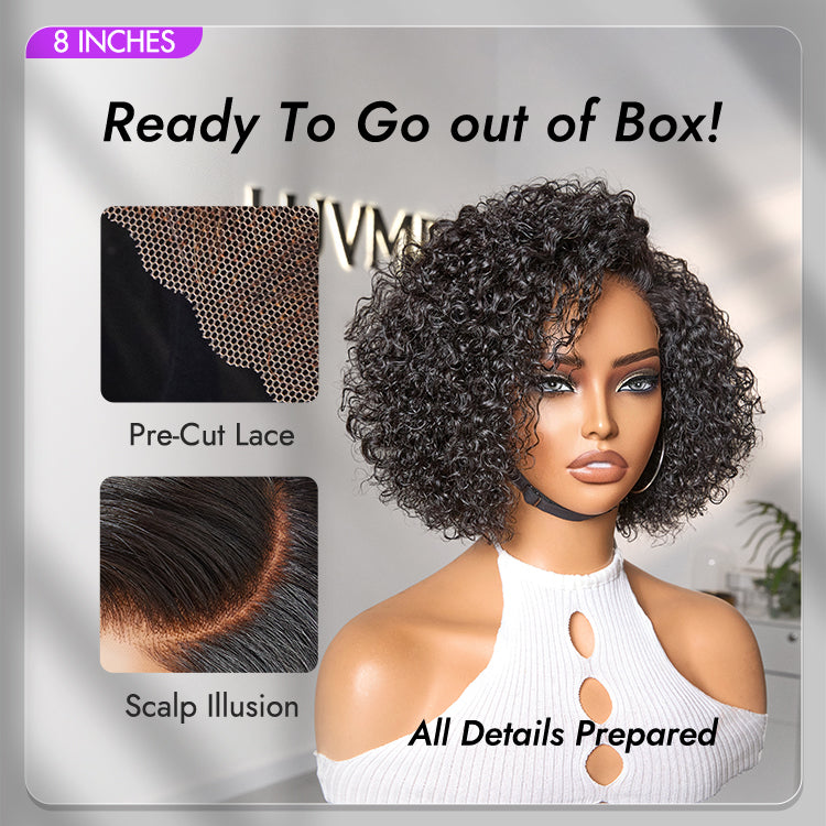 Alisanda Trendy Short Cut Curly Minimalist HD Lace Glueless Side Part Wig 100% Human Hair