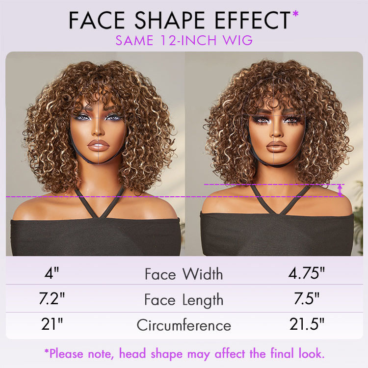 Alisanda Beginner Friendly Water Wave Minimalist Lace Glueless Short Curly Wig with Bangs