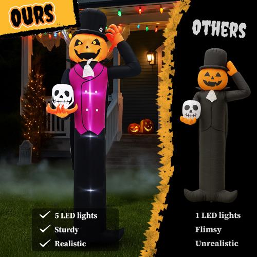 AQA 12FT Giant Halloween Inflatable Blow Up Decorations, Pumpkin Man Holding Skull with Built-in LEDs for Holiday Party Garden Lawn Yard Patio Décor