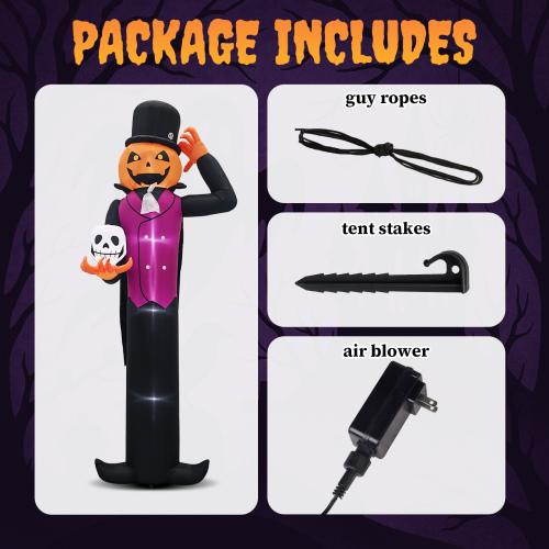 AQA 12FT Giant Halloween Inflatable Blow Up Decorations, Pumpkin Man Holding Skull with Built-in LEDs for Holiday Party Garden Lawn Yard Patio Décor