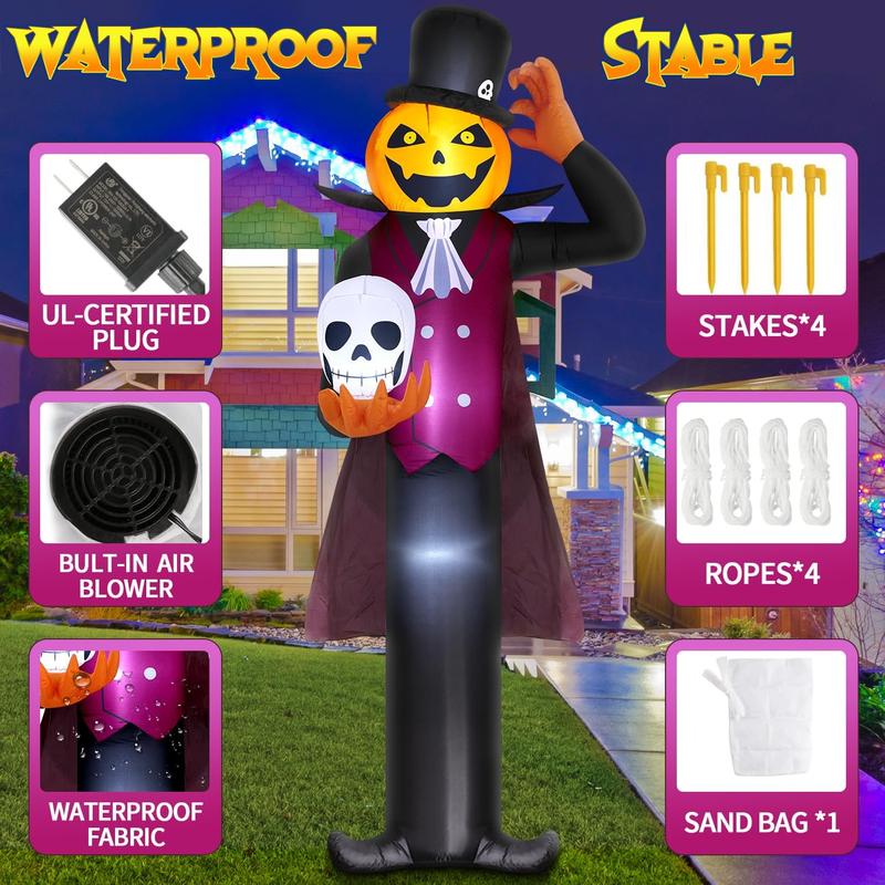 AQA 12FT Giant Halloween Inflatable Blow Up Decorations, Pumpkin Man Holding Skull with Built-in LEDs for Holiday Party Garden Lawn Yard Patio Décor