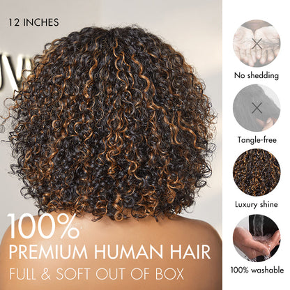 Alisanda Beginner Friendly Water Wave Minimalist Lace Glueless Short Curly Wig with Bangs