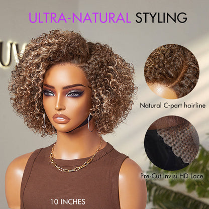Alisanda Trendy Short Cut Curly Minimalist HD Lace Glueless Side Part Wig 100% Human Hair