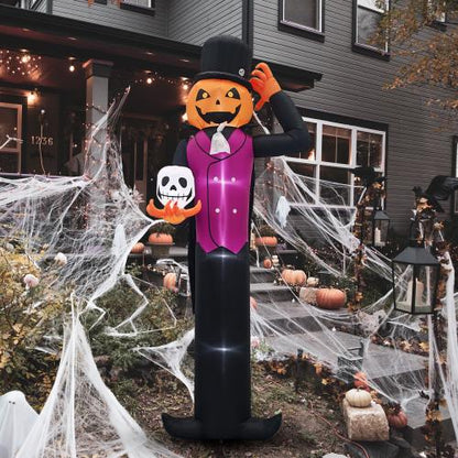 AQA 12FT Giant Halloween Inflatable Blow Up Decorations, Pumpkin Man Holding Skull with Built-in LEDs for Holiday Party Garden Lawn Yard Patio Décor