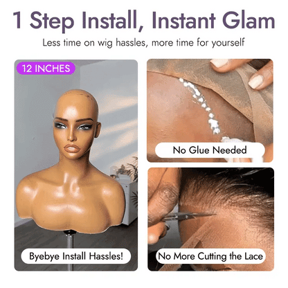 Alisanda Beginner Friendly Water Wave Minimalist Lace Glueless Short Curly Wig with Bangs